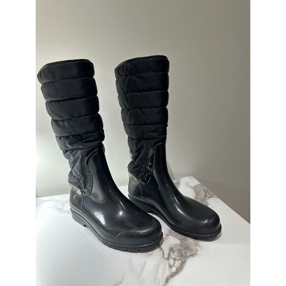 Burberry Black Quilted Nylon and Rubber Knee-High Boots - Picture 1 of 4